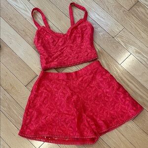 Hollister Coral Red Floral Lace Crop Top Shorts Set Size S